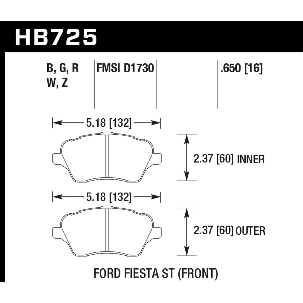 HAWK HB725N.650 Brake Pads Street HP+ Front FORD Fiesta ST 2015-2019 Photo-2