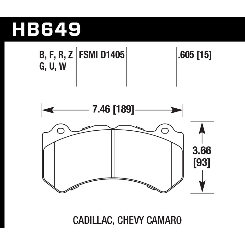 HAWK HB649N.605 Brake Pads Street HP + Front CHEVROLET Camaro 6.2/Grand Cherokee (WK2) SRT8/CADILLAC CTS Photo-2
