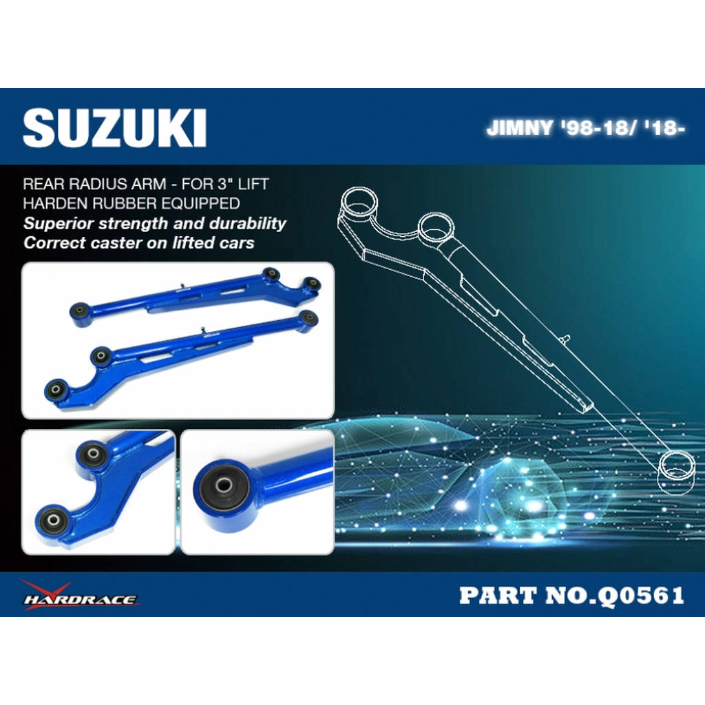 HARDRACE Q0561 REAR RADIUS ARM - FOR 2" LIFT (HARDEN RUBBER) - 2PCS/SET SUZUKI JIMNY '98-18/'18- Photo-1