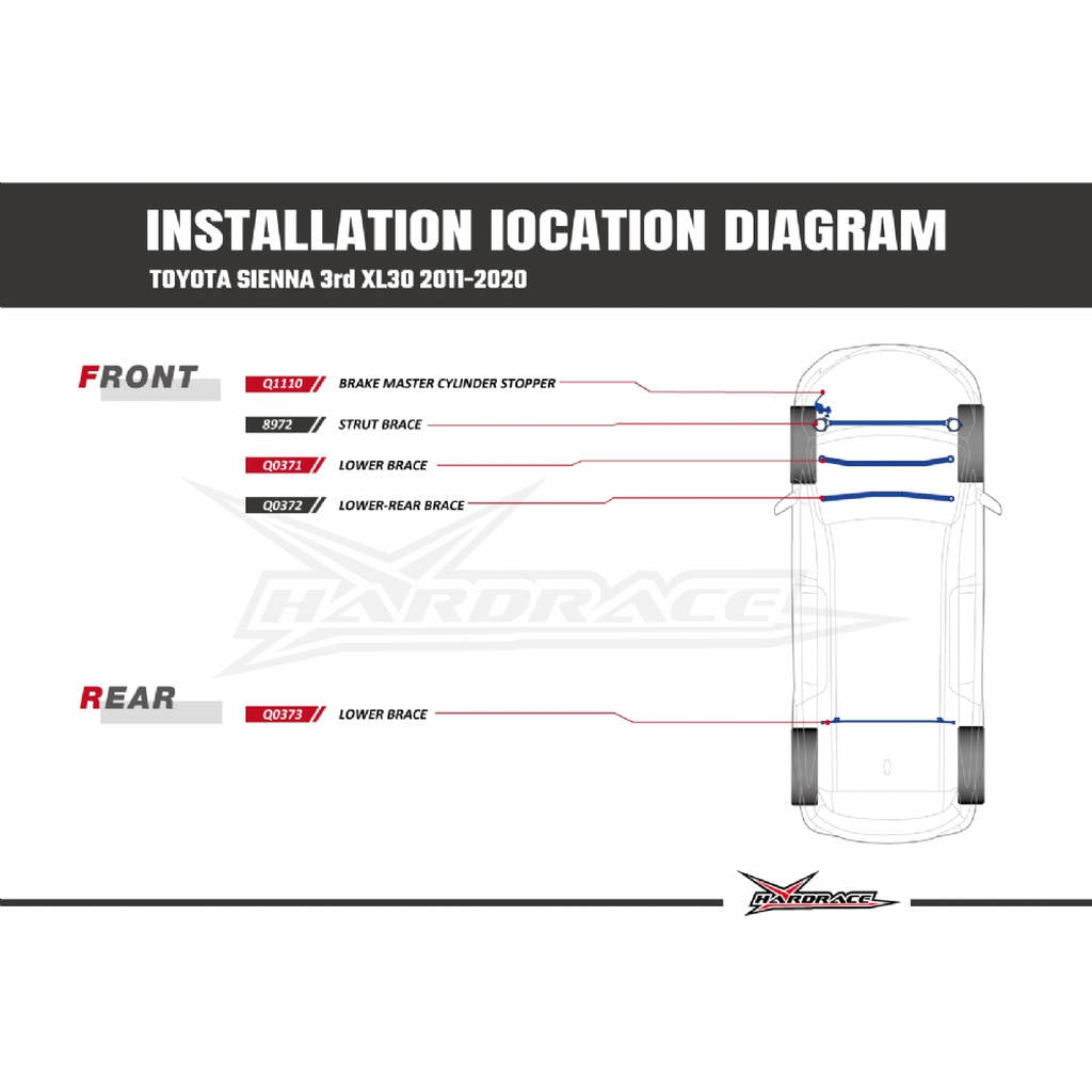 HARDRACE 8972 BODY REINFORCED BAR TOYOTA SIENNA XL30 10- Photo-9