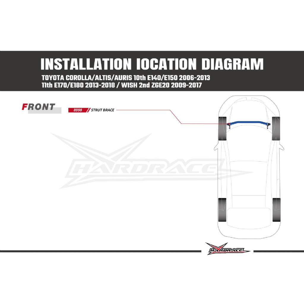 HARDRACE 8998 BODY REINFORCED BAR TOYOTA ALTIS 10TH/11TH 07-13- Photo-9