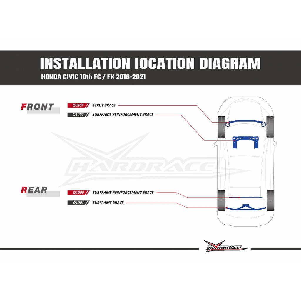 HARDRACE Q0207 BODY REINFORCED BAR HONDA CIVIC FC/10TH 16- Photo-5