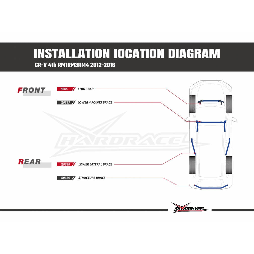 HARDRACE Q0387 BODY REINFORCED BAR HONDA CRV RM1/3/4 12-16 Photo-1