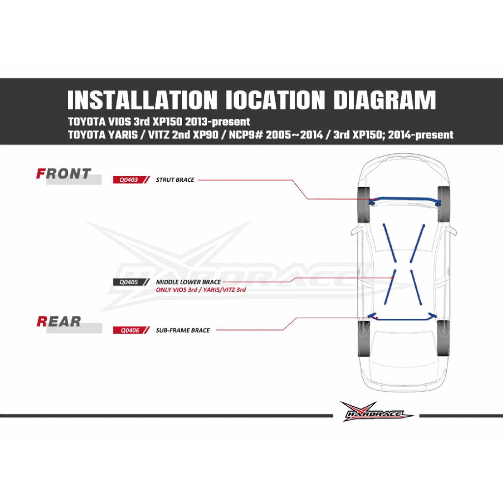 HARDRACE Q0403 BODY REINFORCED BAR TOYOTA YARIS XP150 13- Photo-7
