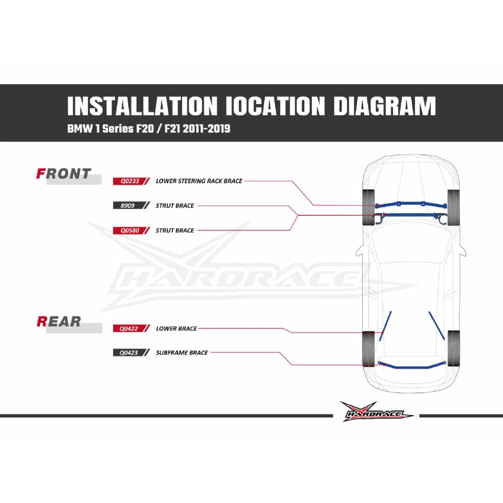 HARDRACE Q0423 BODY REINFORCED BAR MERCEDES-Benz BMW F20 1'S F20/F21 11-19 Photo-1