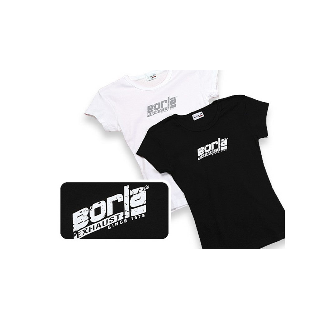 BORLA 21268 T-SHIRTS with DISTRESSED BORLA LOGO, SCOOP NECK, WOMEN White, Size Medium Photo-0