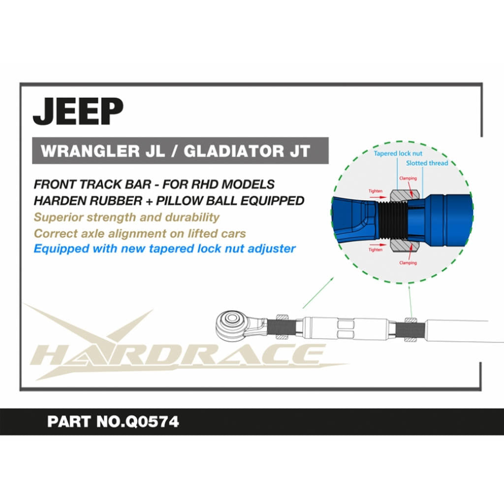 HARDRACE Q0574 FRONT TRACK BAR - LIFT 0~4.5 INCH JEEP WRANGLER JL '18-/GLADIATOR JT '19- Photo-1