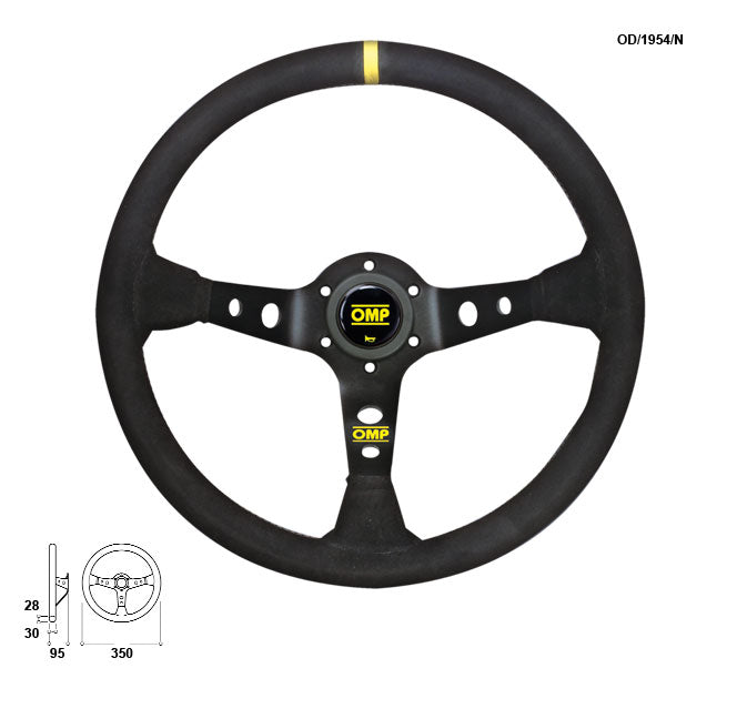 OMP OD0-2012-071 (OD/2012/NN) Steering wheel CORSICA 330, suede, black/black (yellow stitching), diam.330mm, reach 95mm Photo-0