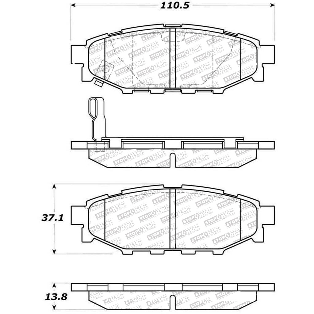 STOPTECH 305.11140 Rear Street Select Brake Pads with Hardware SCION/SUBARU BRZ/Crosstrek/Forester/FR-S 2005-2019 Photo-2
