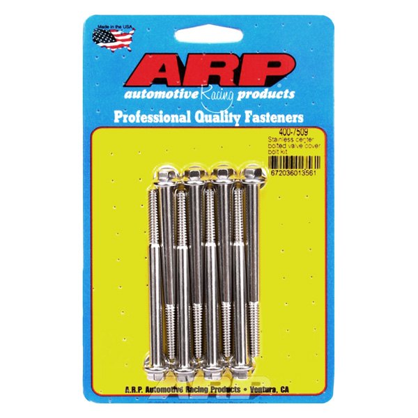 ARP 400-7509 Valve Cover Bolt Kit for Chevrolet 350. Stamped steel. center-bolted. SS. hex Photo-0
