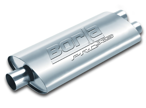 BORLA 40349 ProXS™ Muffler, Center / Dual, Oval, 3" In, Dual 2.5" Out, 19" x 4" x 9.5" Photo-1