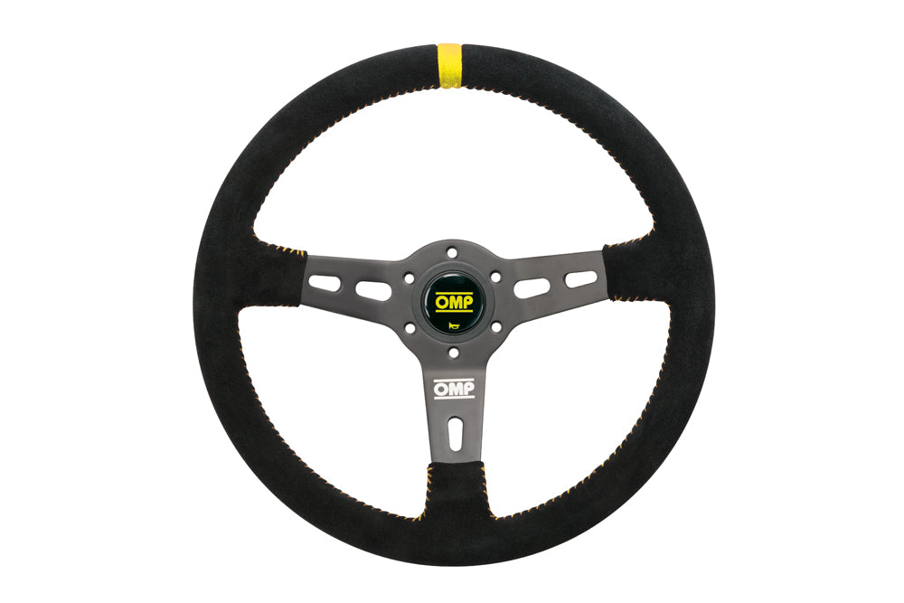 OMP OD0-2055-071 (OD/2055/N) RS steering wheel, diameter 350 mm, mid-dept dished 70 mm, suede, Black/yellow Photo-0