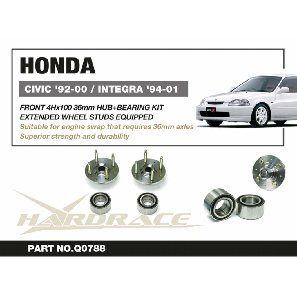 HARDRACE Q0788 HONDA CIVIC EG/EK FRONT 4Hx100 36mm HUB+BEARING KIT - 4PCS/SET Photo-1