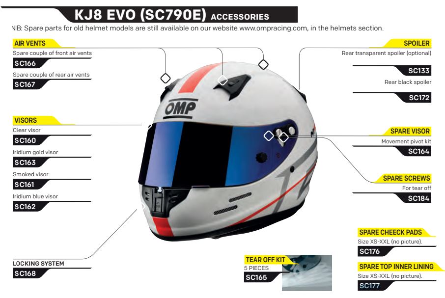 OMP SC0-0176-L (SC176L) Replacement cheek pads for KJ-8 helmet, size L Photo-0