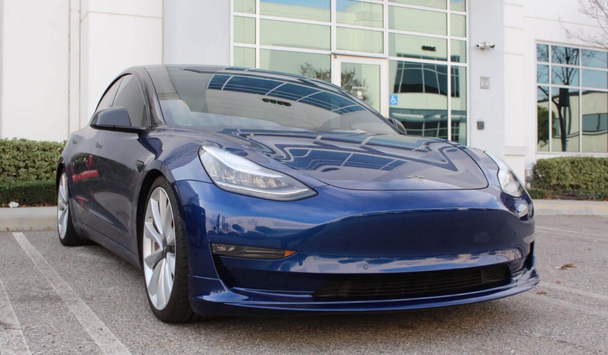 UNPLUGGED PERFORMANCE UP-M3-301-3.1 Front Lip Spoiler, Painted Deep Blue for TESLA Model 3 Photo-1