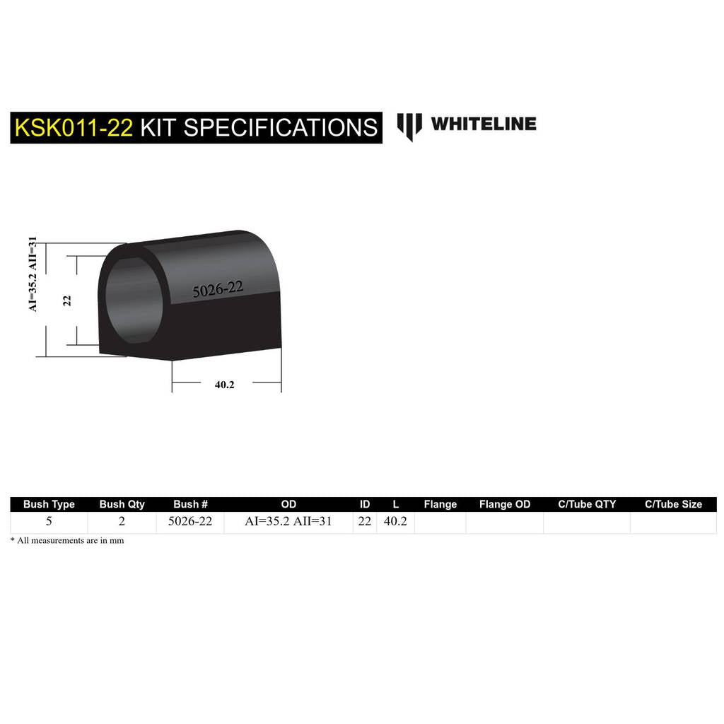 WHITELINE KSK011-22 Sway Bar Bushing Service Kit Photo-4