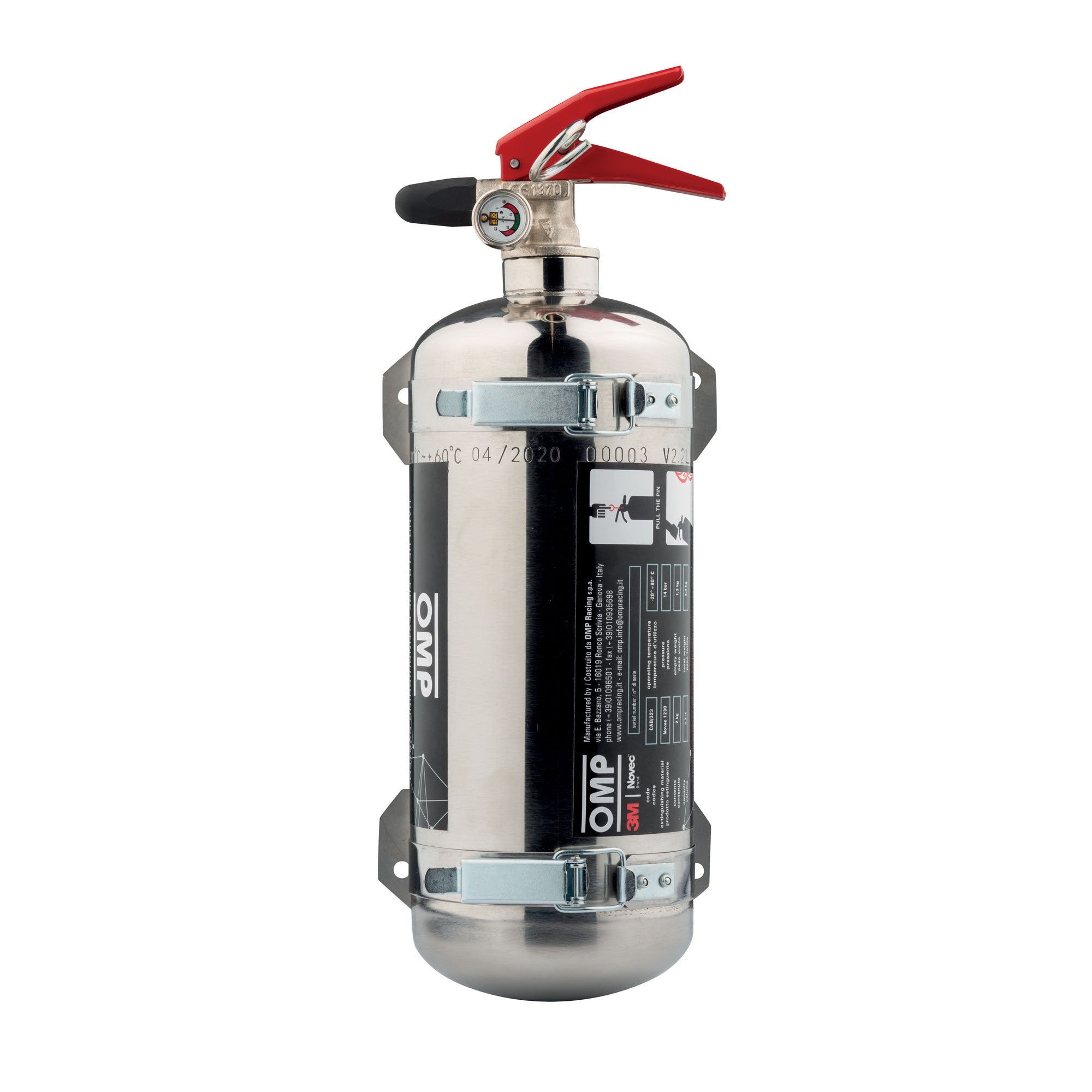 OMP CB0-0323-A01 (CAB/323) Hand held fire extinguisher, stainless steel, FIA, NovecTM 1230, 110 mm, 2 kg Photo-0