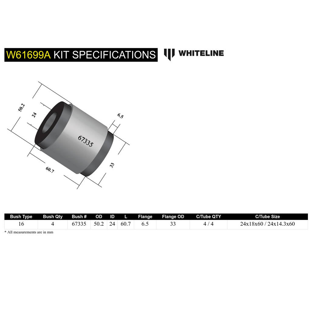WHITELINE W61699A Rear Trailing Arm Upper - Bushing Kit for Toyota Land Cruiser 80, 105/100 Series Photo-4