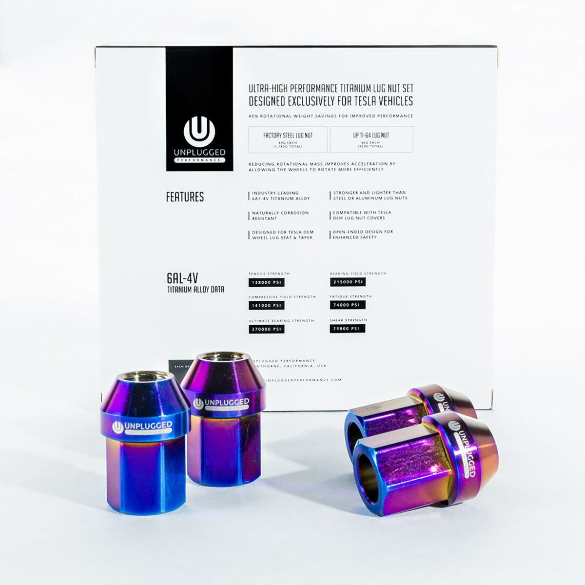 UNPLUGGED PERFORMANCE UP-MU-001-4.1 Lug Nut Set, Titanium 64 Grade, Burnt Ti Finish, Short Length for TESLA Model 3 Photo-1
