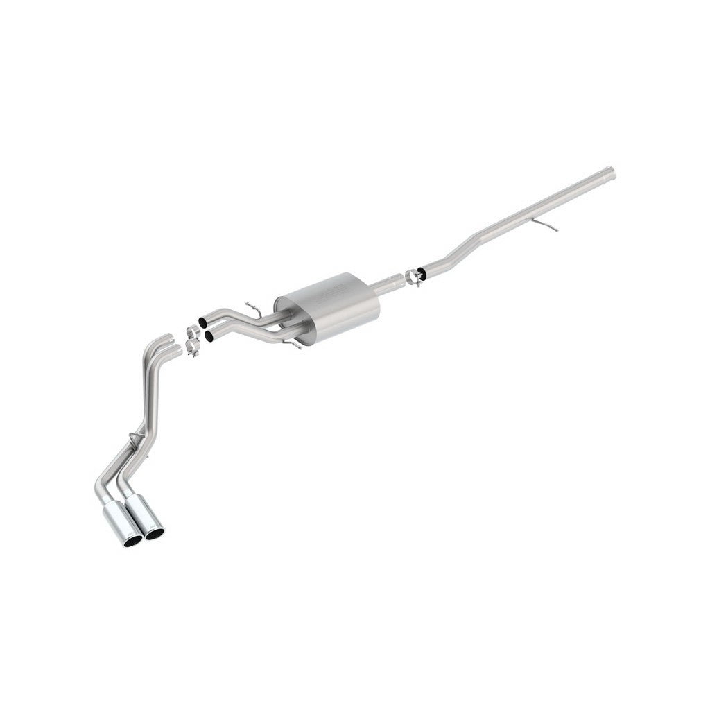 BORLA 140550 Cat Back Exhaust System Silv / Sierra 1500 2013- 5.3L Crew Cab Standard Bed (78.7") 153.0" Wheel Base ATACK Split Side Exit Photo-0