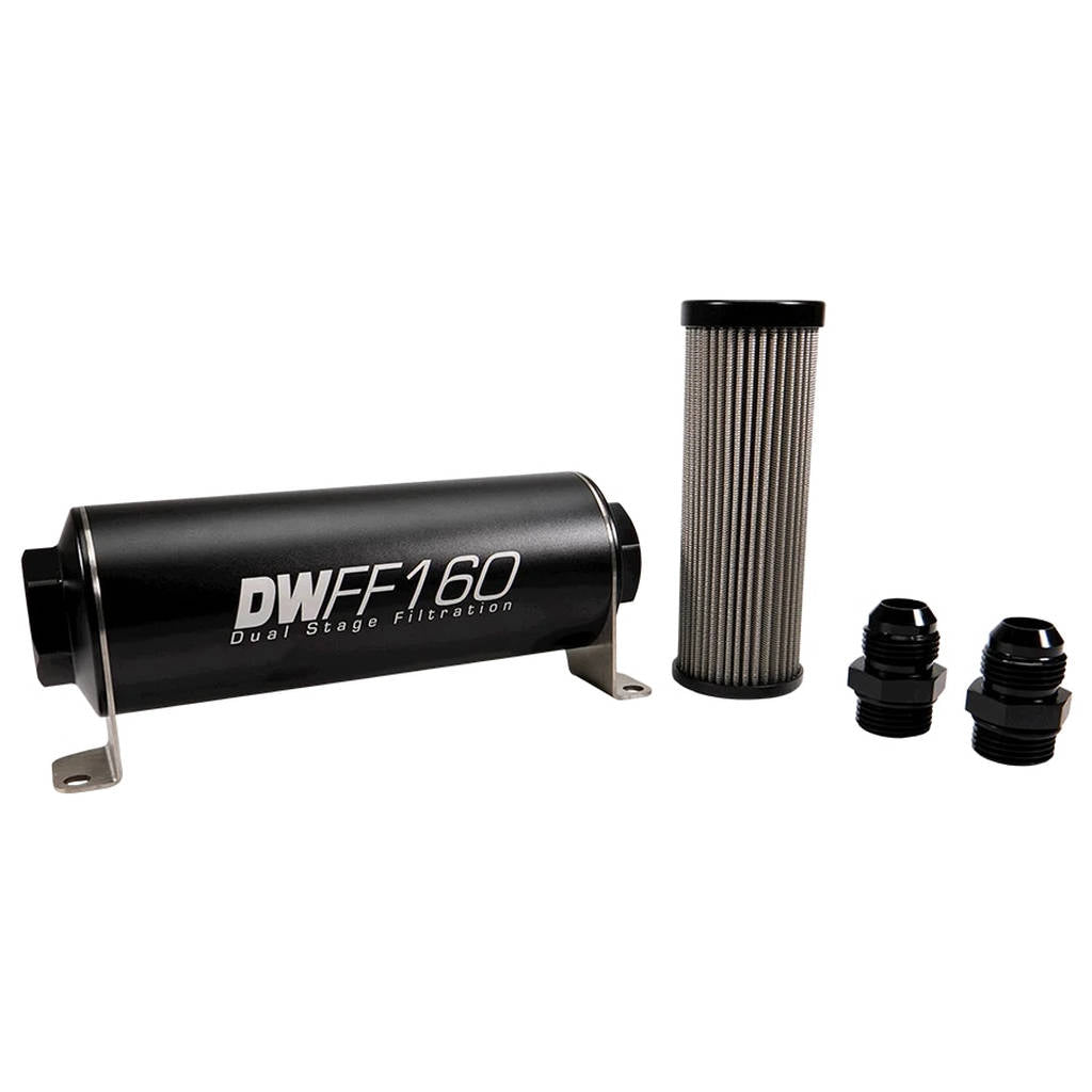 DEATSCHWERKS 8-03-160-005K-10 In-line fuel filter element and housing kit, stainless steel 5 micron, -10AN, 160mm. Universal Photo-0