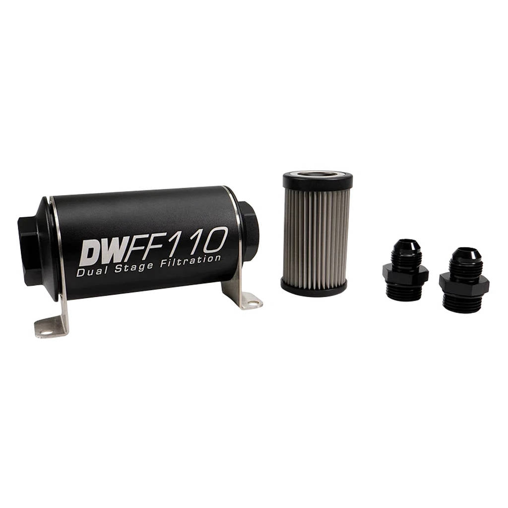 DEATSCHWERKS 8-03-110-010K-8 In-line fuel filter element and housing kit, stainless steel 10 micron, -8AN, 110mm. Universal Photo-0