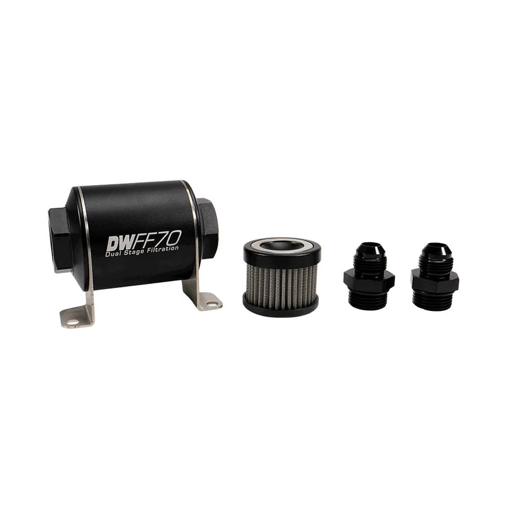 DEATSCHWERKS 8-03-070-040K-8 In-line fuel filter element and housing kit, stainless steel 40 micron, -8AN, 70mm. Universal Photo-0