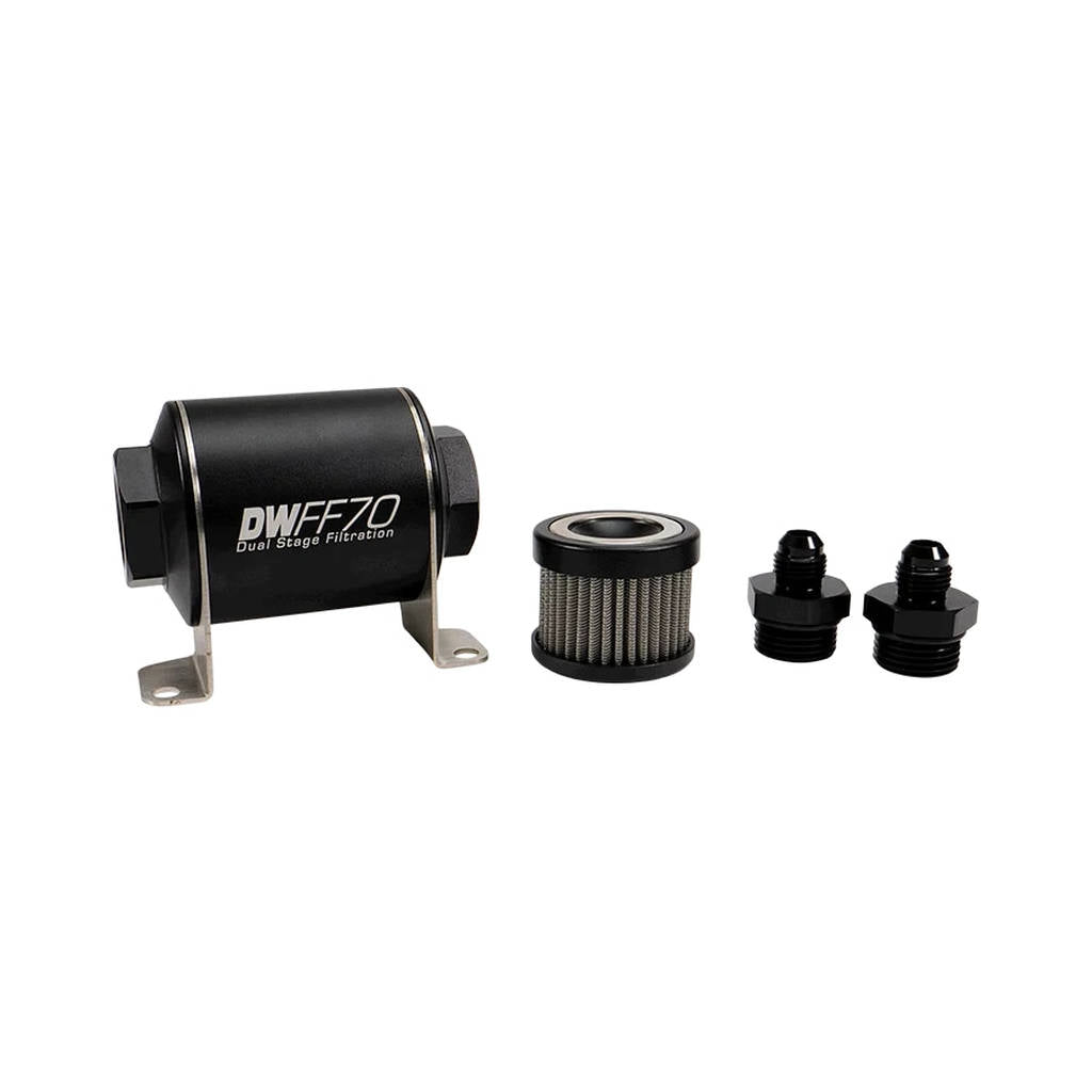 DEATSCHWERKS 8-03-070-100K-6 In-line fuel filter element and housing kit, stainless steel 100 micron, -6AN, 70mm. Universal Photo-0