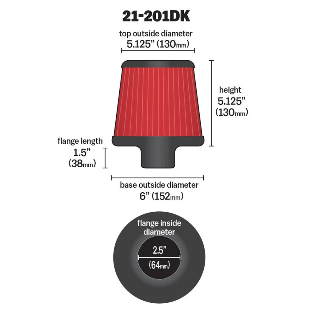 AEM 21-201DK 2.50 inch Short Neck 5 inch Element Filter Replacement Photo-2