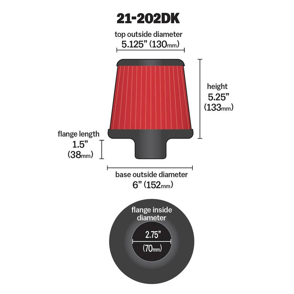 AEM 21-202DK 2.75 inch Short Neck 5 inch Element Filter Replacement Photo-2
