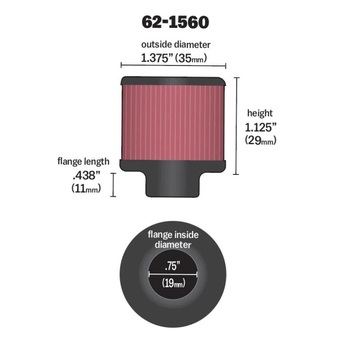 K&N 62-1560 Vent Air Filter/Breather3/4"FLG, 1-3/8"OD, 1-1/8"H Photo-0