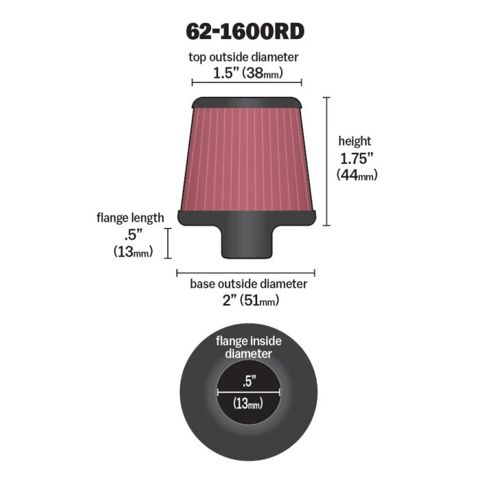 K&N 62-1600RD Vent Air Filter/Breather3/8"-1/2"ID FLG X 2"OD B X 1.5"T X 1-3/4"H, CR Photo-0