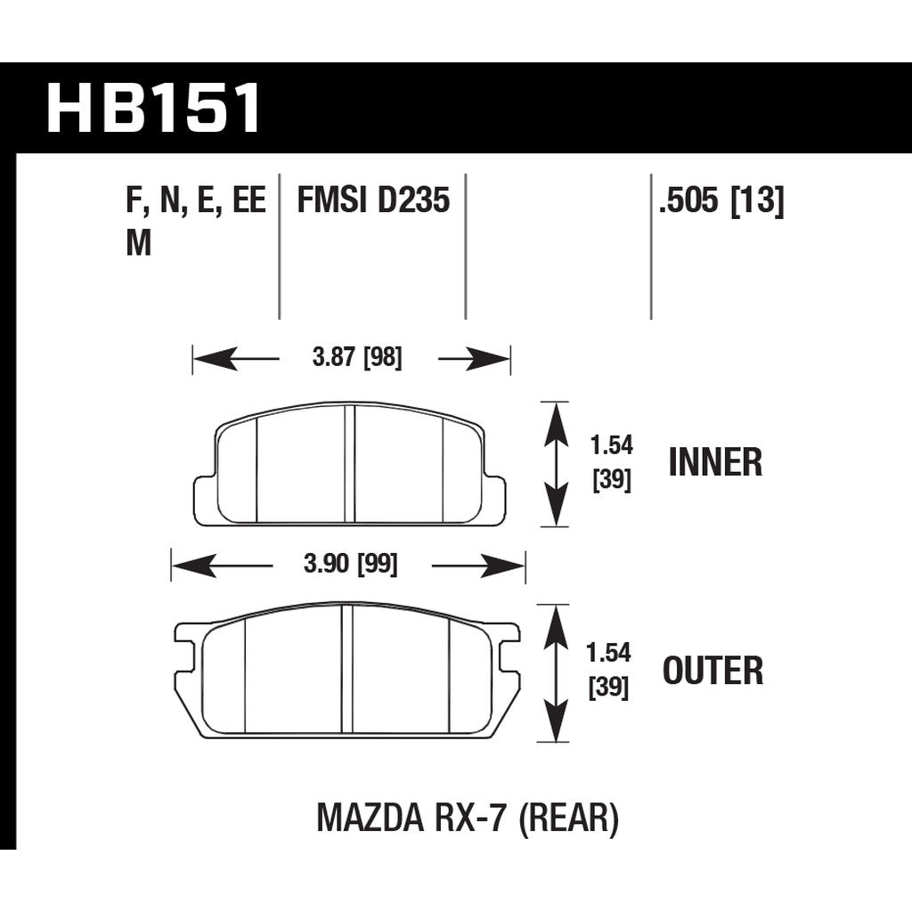 HAWK HB151D.505 Rear Brake Pads ER-1 Endurance Racing for MAZDA RX-7 1978-1985 Photo-2