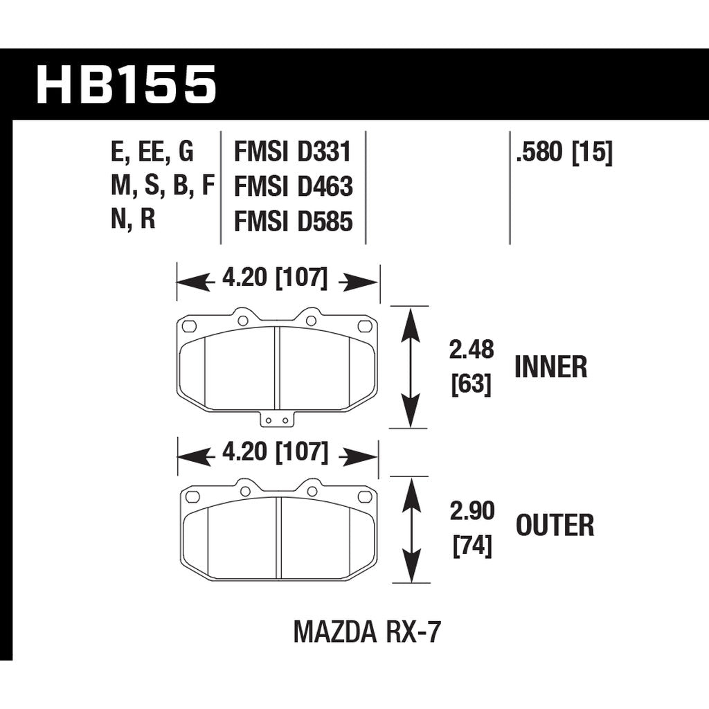 HAWK HB155D.580 Front Brake Pads ER-1 Endurance Racing for MAZDA RX-7 1986-1989 Photo-2