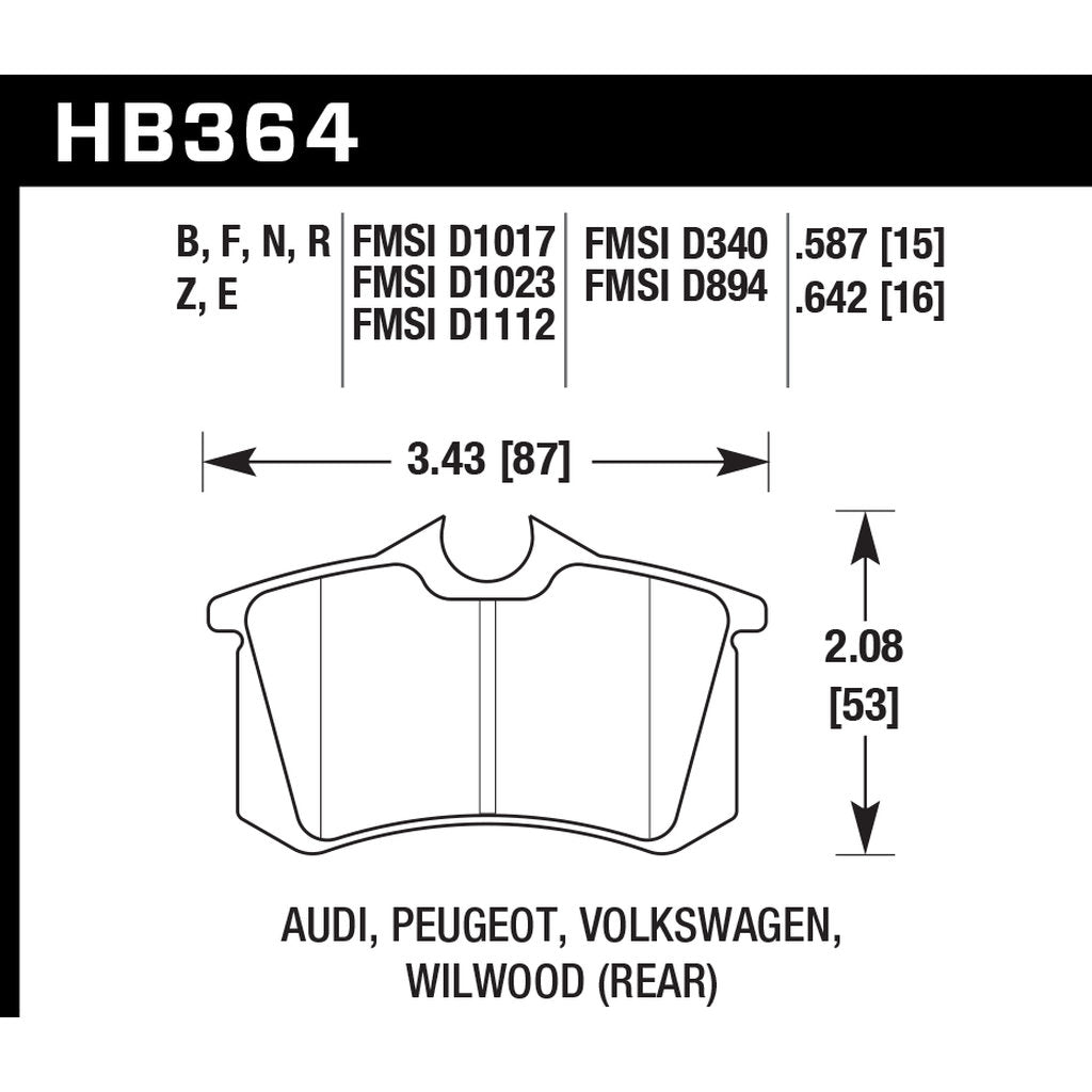HAWK HB364D.587 Rear Brake Pads ER-1 Endurance Racing for VOLKSWAGEN Golf GTI 2003-2005/ AUDI A4 Base 2004 Photo-2