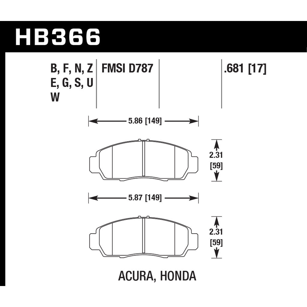 HAWK HB366D.681 Front Brake Pads ER-1 Endurance Racing for HONDA Civic 7th Gen 2001-2005 Photo-2