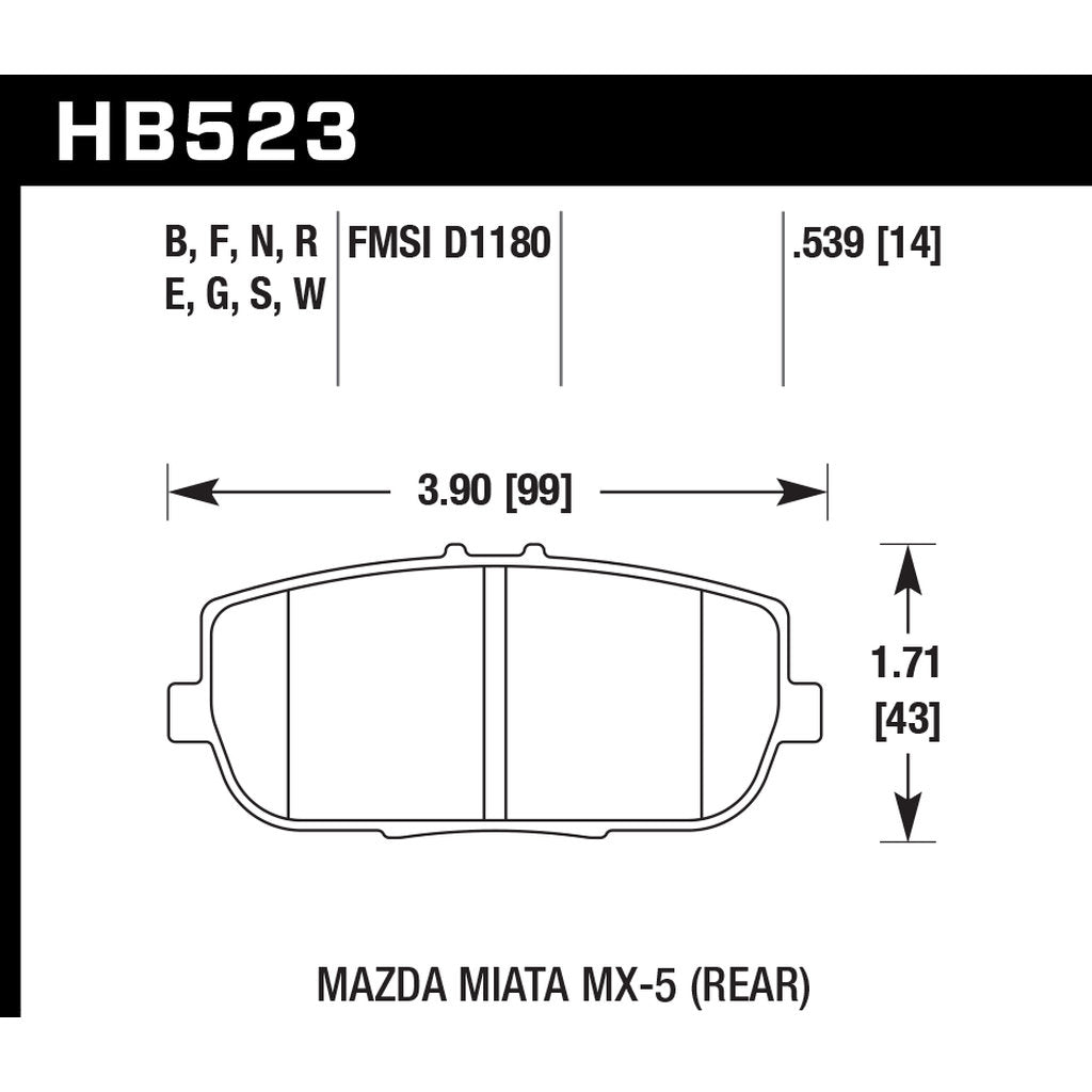 HAWK HB523D.539 Brake Pads ER-1 Endurance Racing for MAZDA MX-5 Miata Sport 2.0L 2010-2020 Photo-2