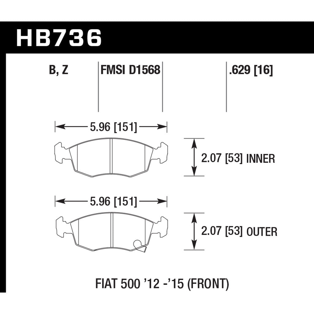 HAWK HB736D.629 Front Brake Pads ER-1 Endurance Racing for FIAT 500 2012-2017 Photo-2