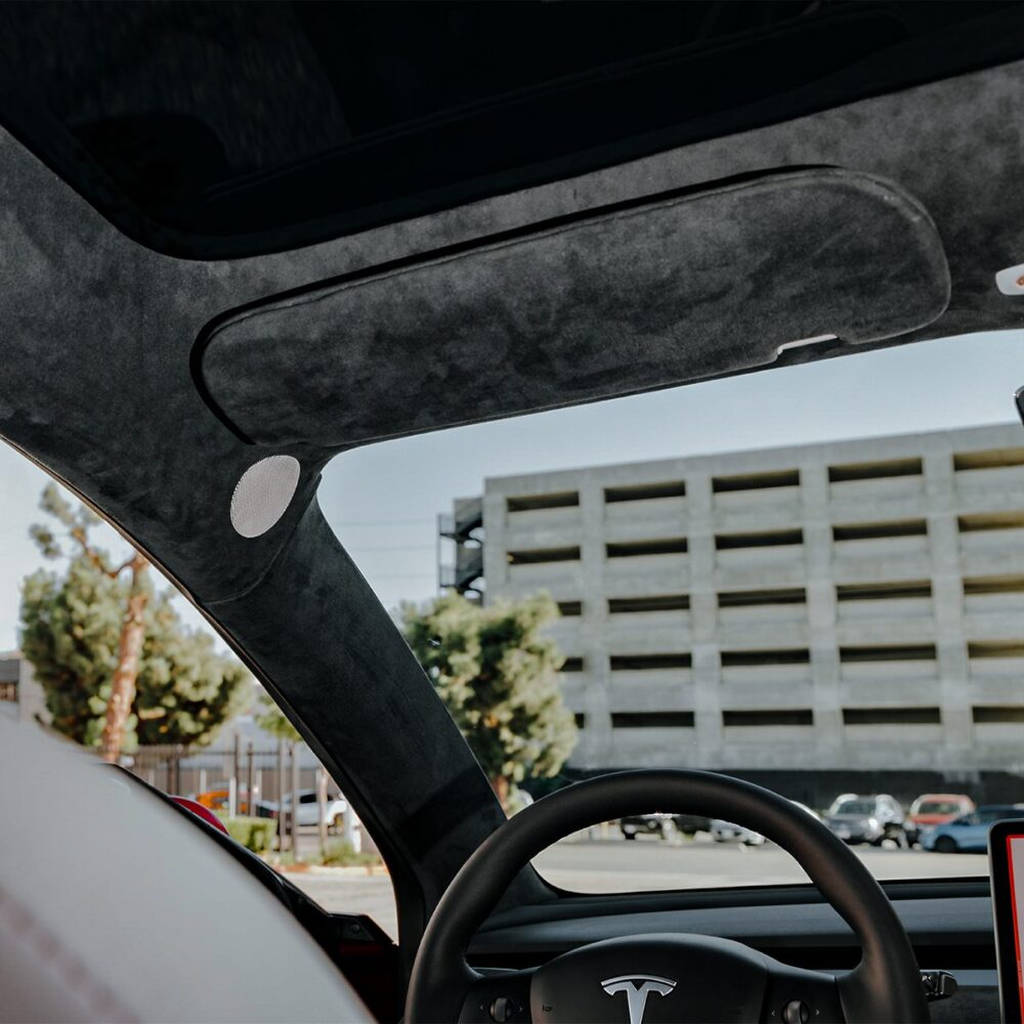 UNPLUGGED PERFORMANCE UP-M3-331-1.1 Alcantara Headliner Upgrade Kit, Charcoal Black for TESLA Model 3 2018-2020 Photo-1