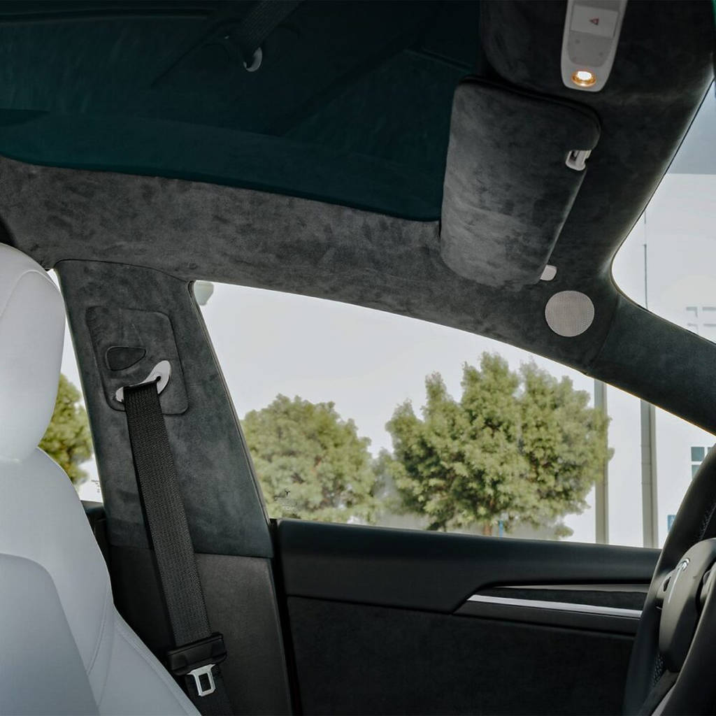 UNPLUGGED PERFORMANCE UP-M3-331-1.1 Alcantara Headliner Upgrade Kit, Charcoal Black for TESLA Model 3 2018-2020 Photo-13