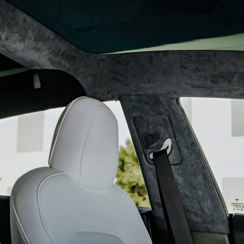 UNPLUGGED PERFORMANCE UP-M3-331-3.1 Alcantara Headliner Upgrade Kit, Charcoal Black for TESLA Model 3 2021 Photo-14