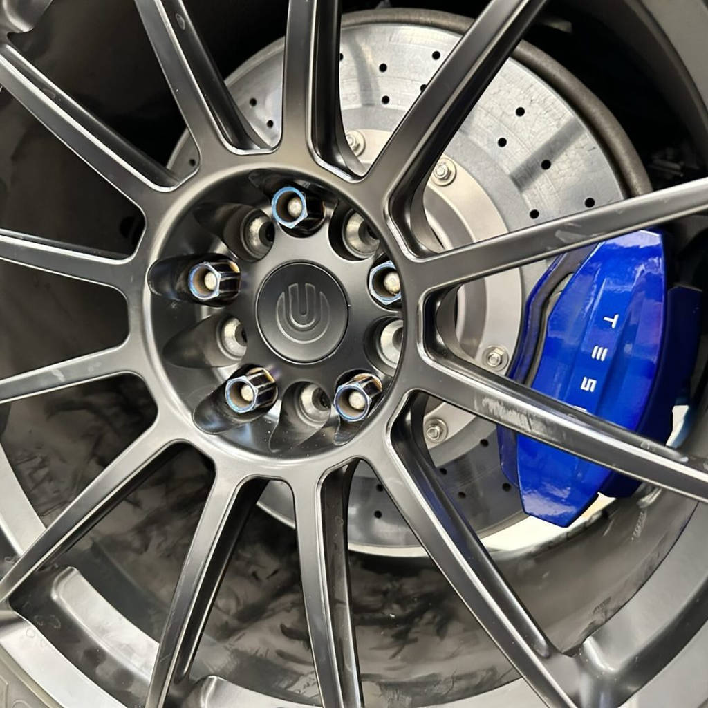 UNPLUGGED PERFORMANCE UP-MSMX2-133-2.1 Rear Brake Rotor Kit, Large Sweep, Carbon Ceramic + Racing Pad Kit for TESLA Model S 2021 Photo-3