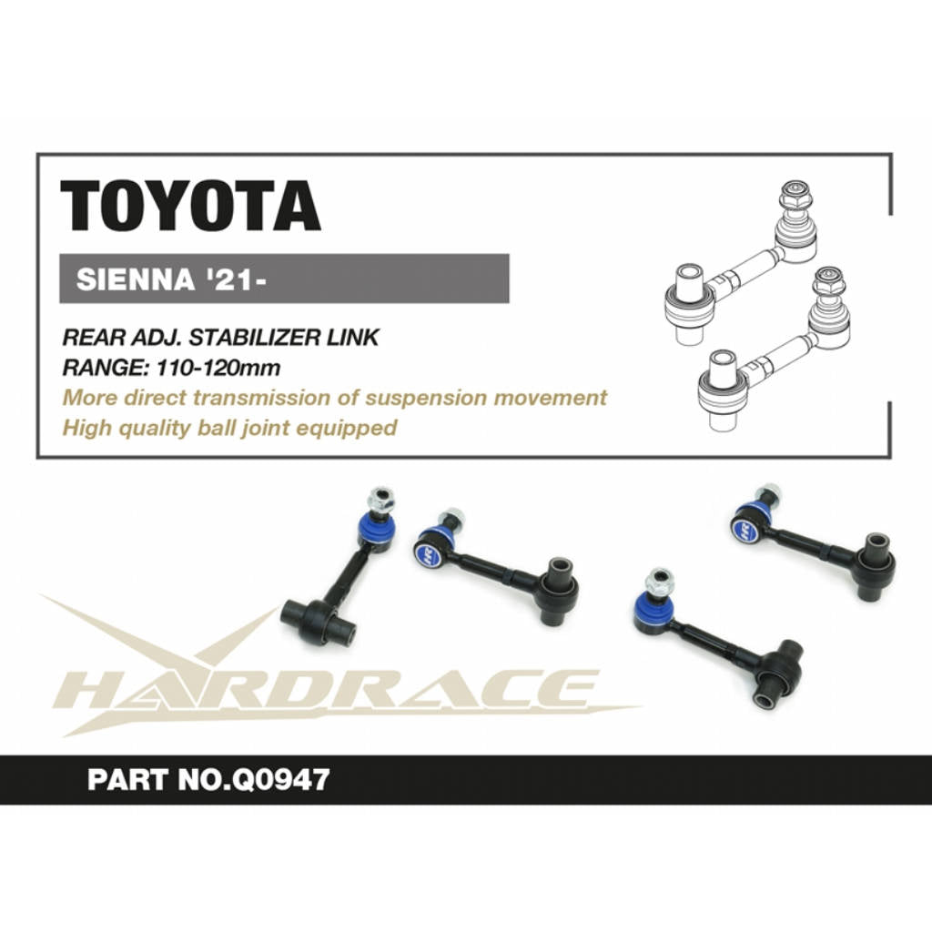 HARDRACE Q0947 Rear adj. Stabilizer link ( Range: 110-120mm) - 2pcs/set for TOYOTA SIENNA 2021+ Photo-1