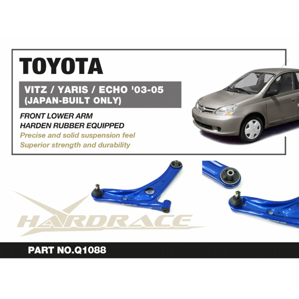 HARDRACE Q1088 Front Lower Control Arm (Harden Rubber) - 2PCS / SET w / 14mmFront SIDE BUSH for TOYOTA VITZ / YARIS / ECHO '03-05 JAPAN-BUILT ONLY Photo-1