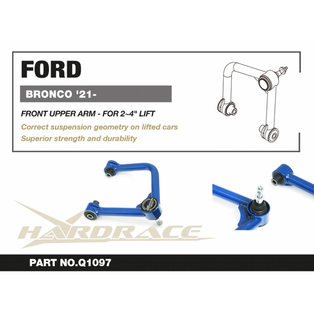 HARDRACE Q1097 Front Upper Arm - LIFT 2~4 INCHES (Harden Rubber) 2PCS / SET for FORD BRONCO '21- Photo-1