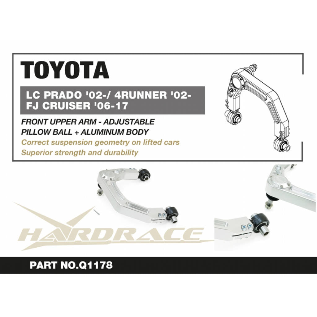 HARDRACE Q1178 Front Upper Arm - ALUMINUM BODY (Pillow Ball) 2PCS / SET for TOYOTA FJ CRUISER '07-17 / 4RUNNER '03- LAND CRUISER PRADO '03- / LEXUS GX '03-23 Photo-1