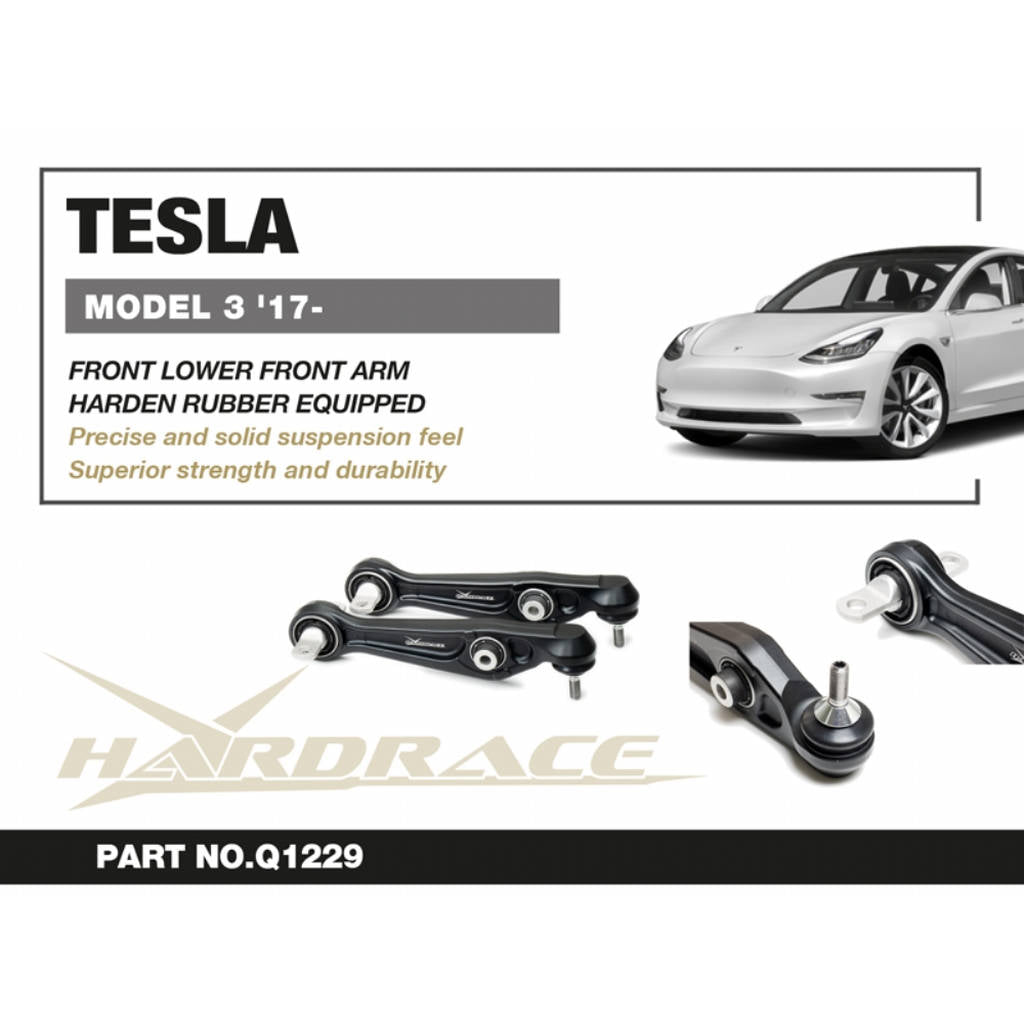 HARDRACE Q1229 Front lower front straight arm (harden rubber) - 2pcs/set for TESLA Model 3 2017+ Photo-1