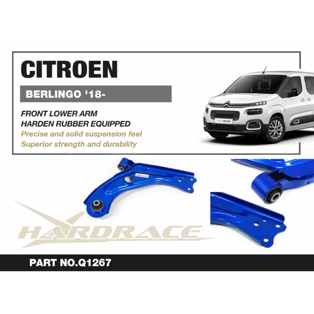 HARDRACE Q1267 Front lower arm (harden rubber) - 2pcs/set for CITROEN Berlingo 2018+ / PEUGEOT Rifter 2018+ Photo-1