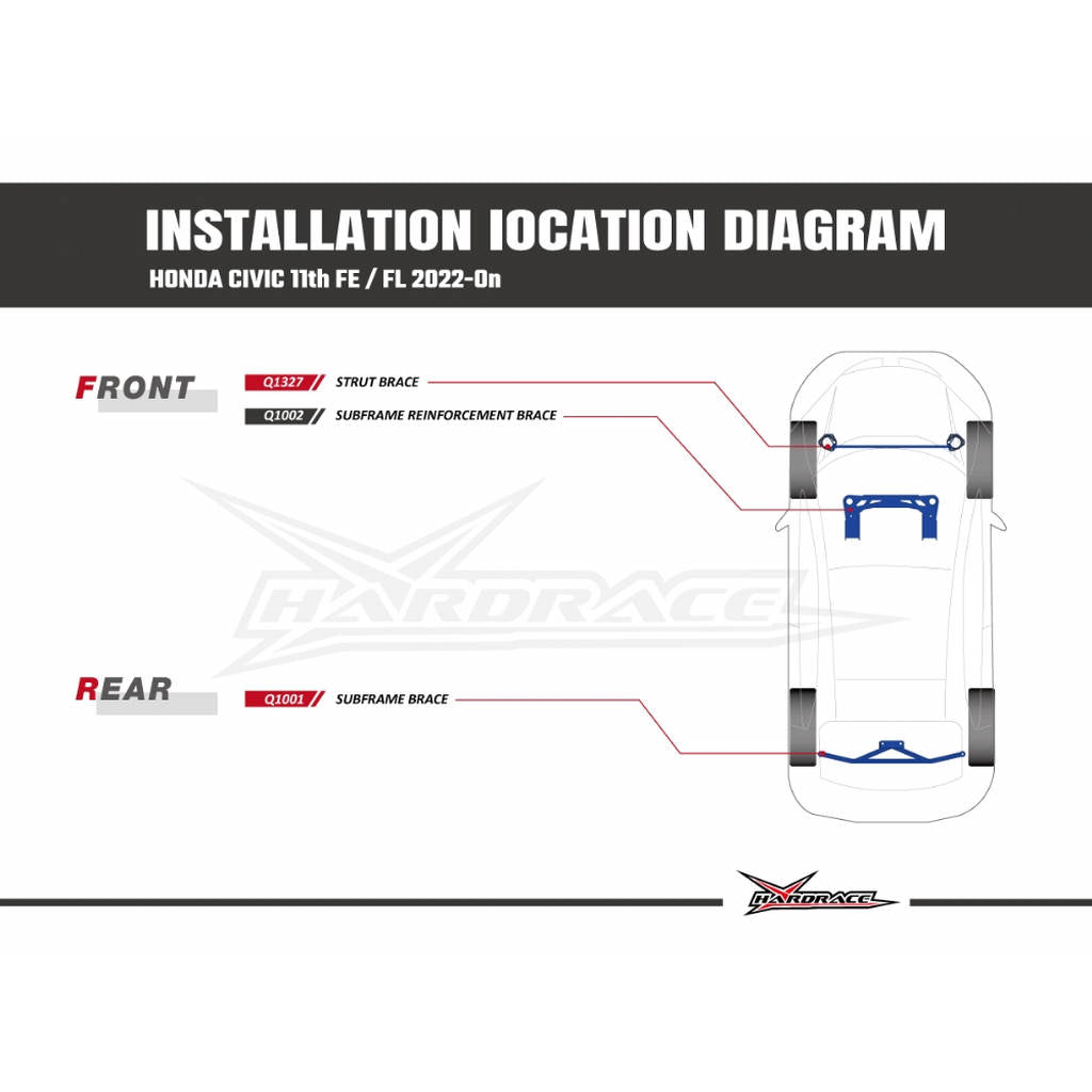 HARDRACE Q1327 Front strut tower brace - 1 Pcs/Set for HONDA Civic 2022+ Photo-7