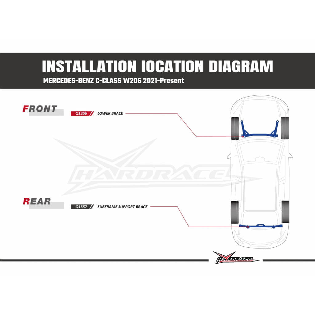 HARDRACE Q1357 Rear subframe support brace OE replacement - 1 Pcs/Set for MERCEDES-BENZ C-class (W206) 2021+ Photo-6
